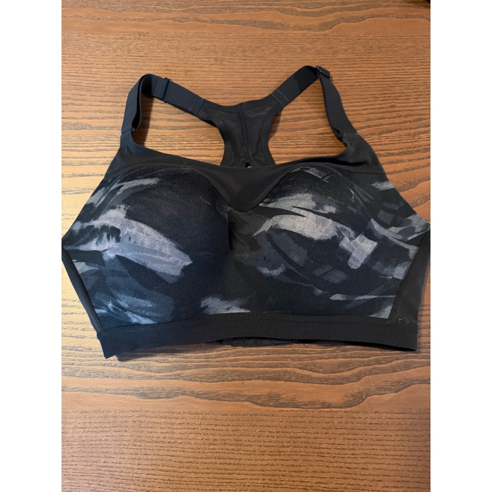 High Impact Sports Bra Black Grey Camo Abstract Molded Cup Racerback Mesh - Picture 2 of 4